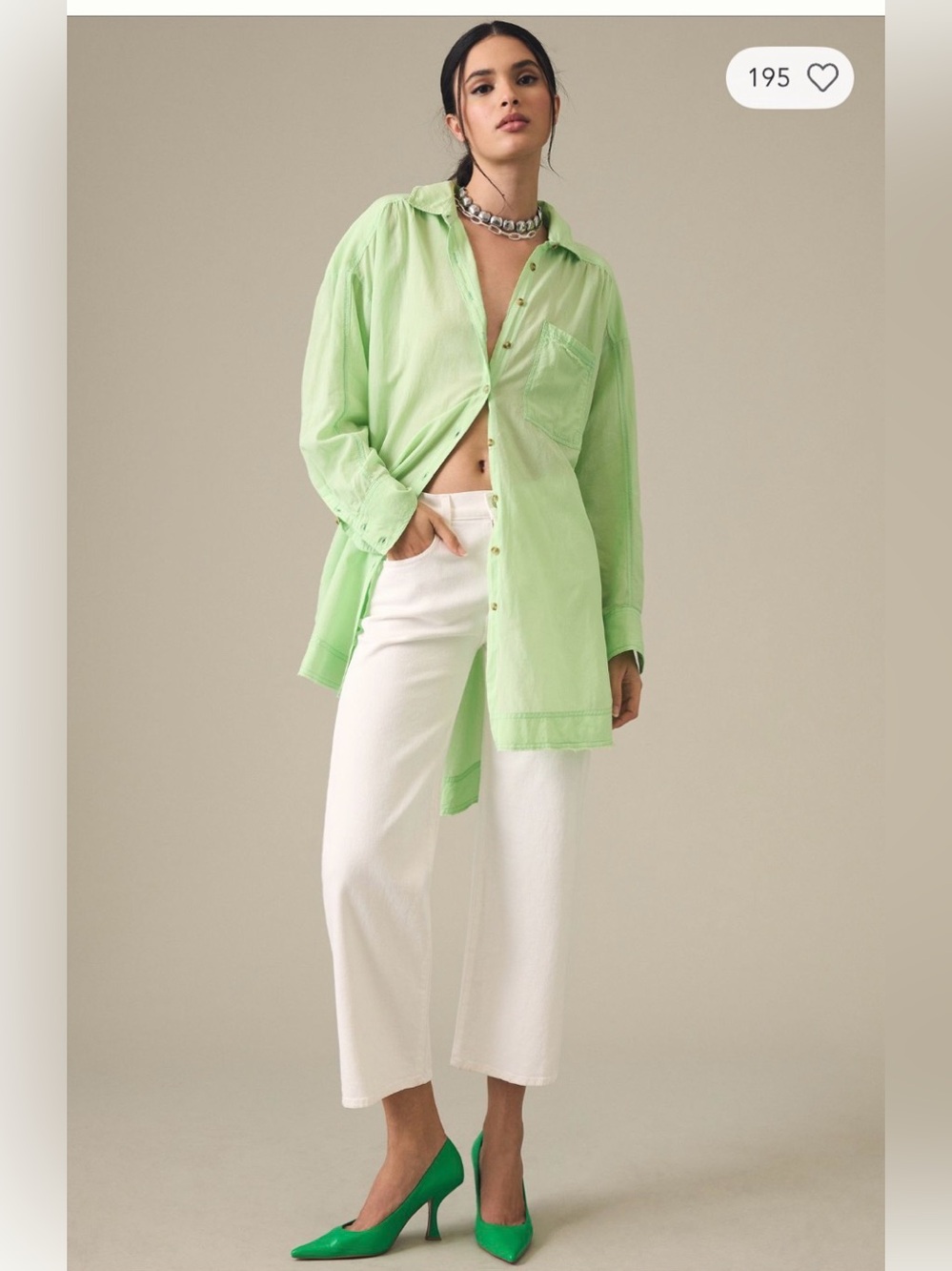 Anthropologie Pilcro Lime Green Oversized Button-Up Shirt
